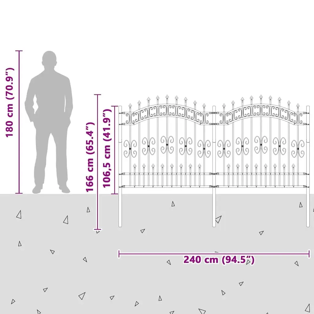 Garden Fence Panel Black Steel Spear Top Outdoor Perimeter Barrier Security