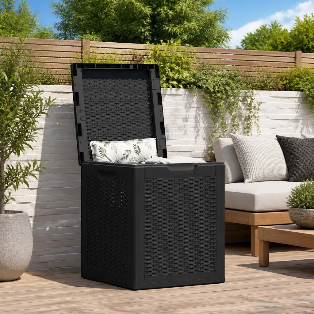Garden Storage Box PP 90L Weather-Resistant Black Container