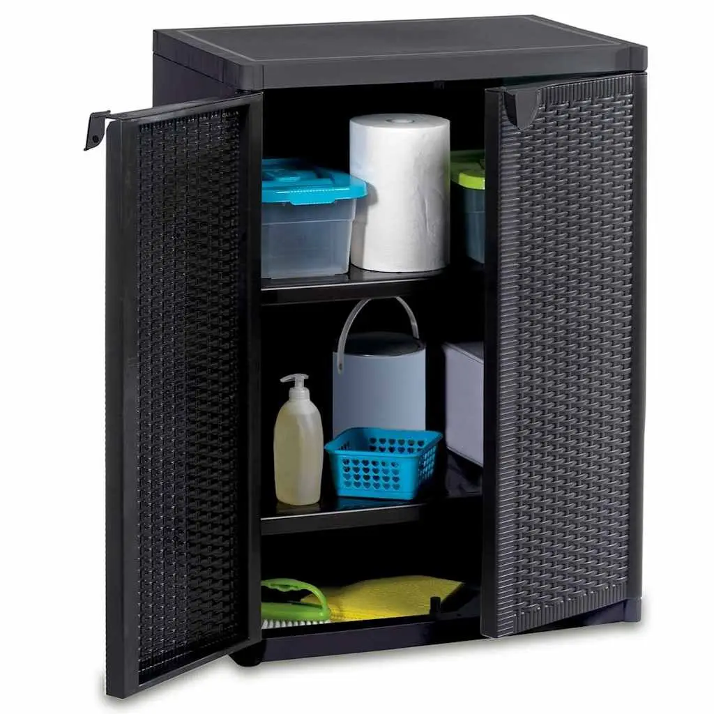 Storage Cabinet PP Black 65 x 45 x 88 cm Garden Patio Outdoor Indoor Organizer Cupboard Shelves