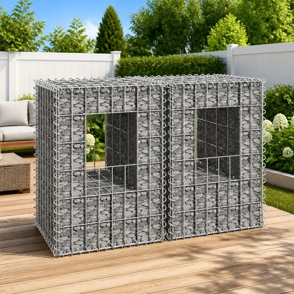 Gabion Basket Posts Iron 40x40x60 cm Silver 2 Piece Garden Fence Patio Decoration