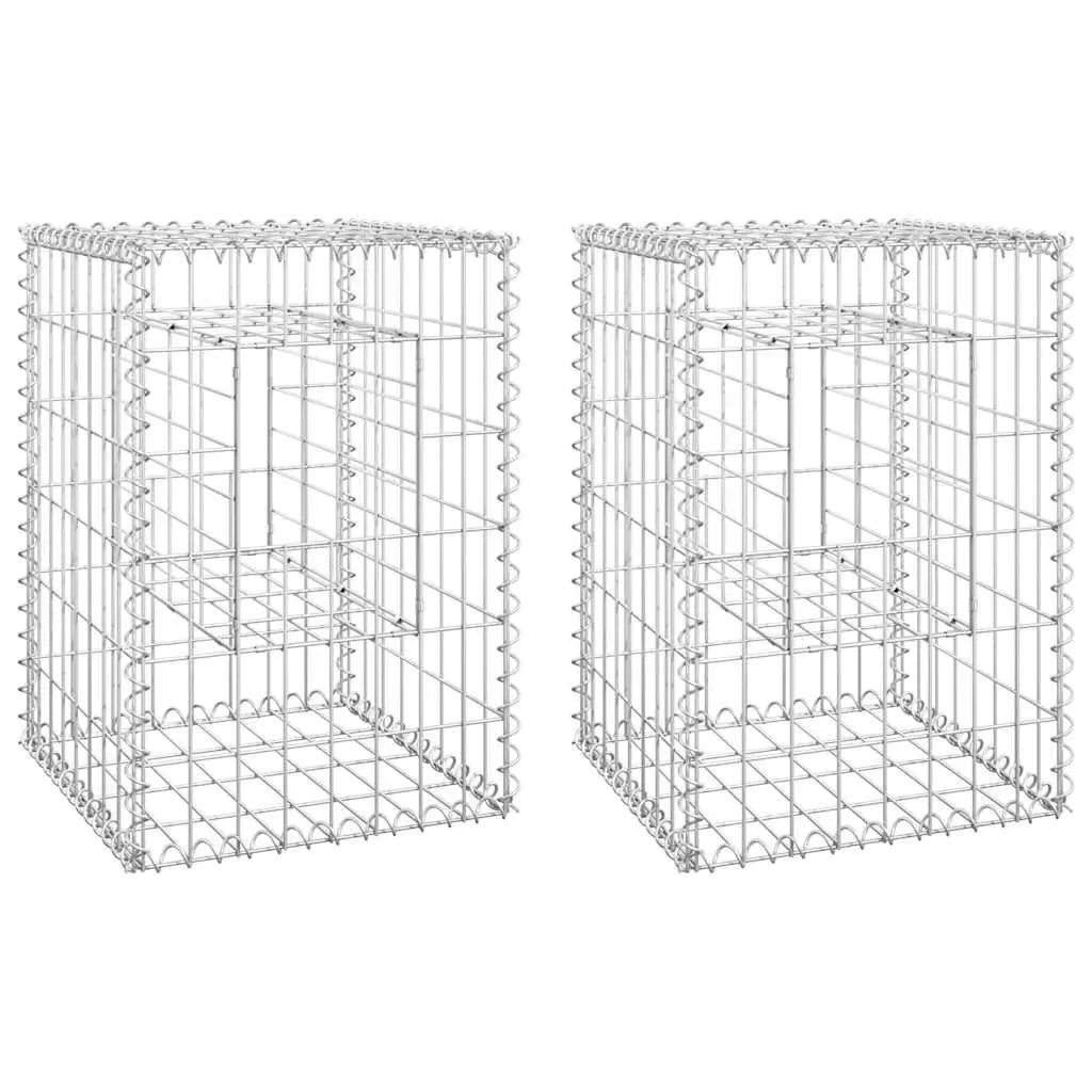 Gabion Basket Posts Iron 40x40x60 cm Silver 2 Piece Garden Fence Patio Decoration