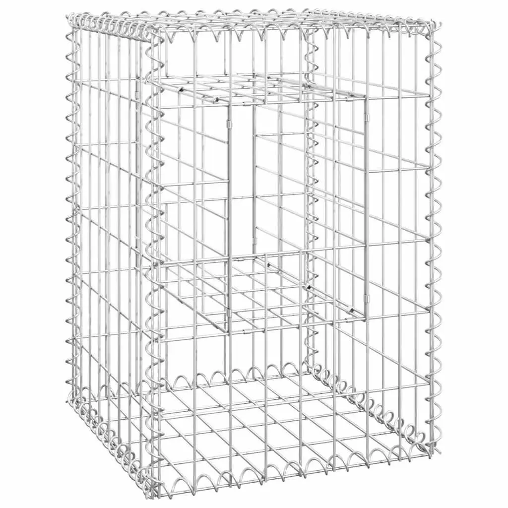 Gabion Basket Posts Iron 40x40x60 cm Silver 2 Piece Garden Fence Patio Decoration