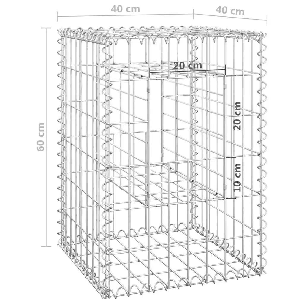 Gabion Basket Posts Iron 40x40x60 cm Silver 2 Piece Garden Fence Patio Decoration