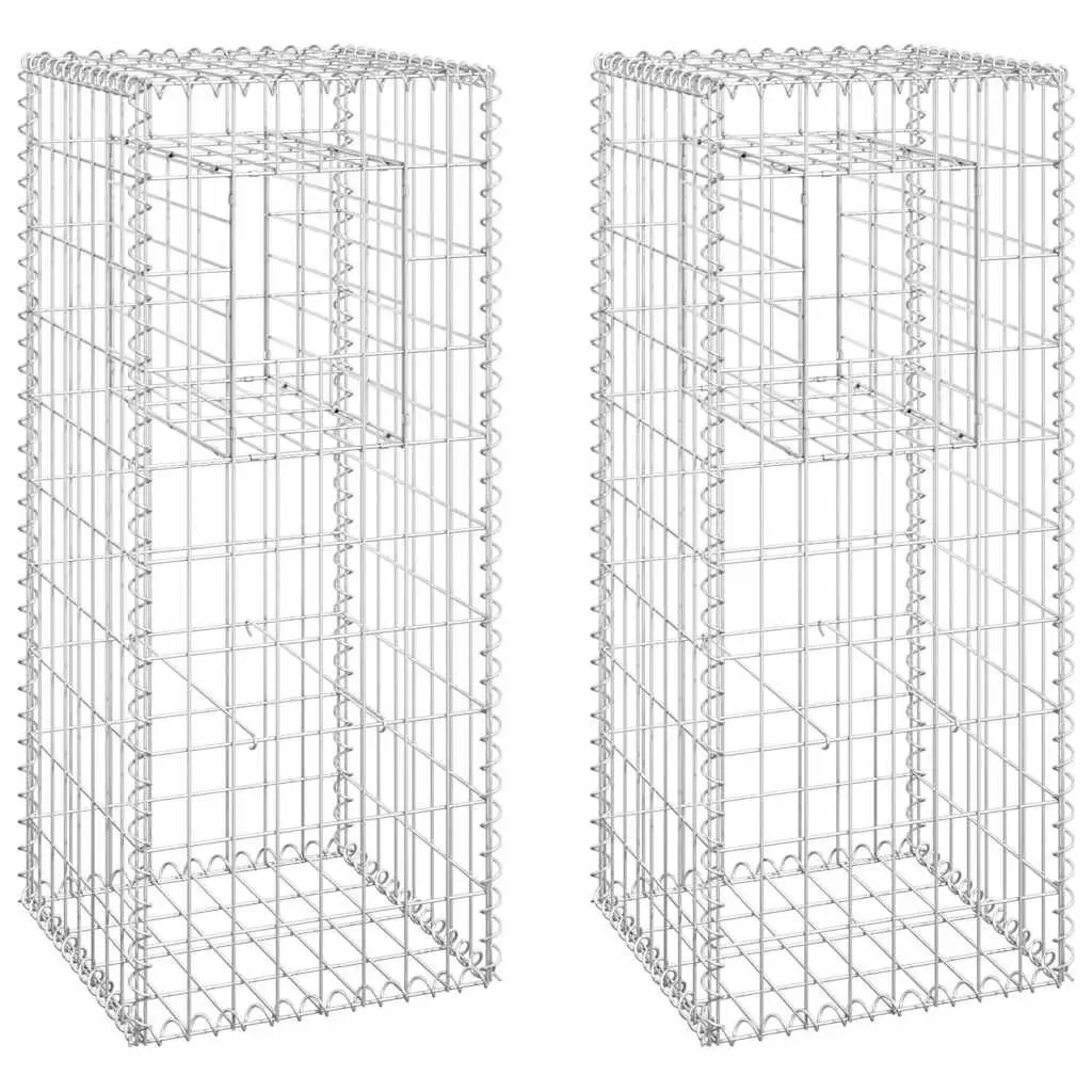 Gabion Basket Posts Iron 40x40x100 cm Silver 2 Piece Garden Fence Barrier Fencing Posts