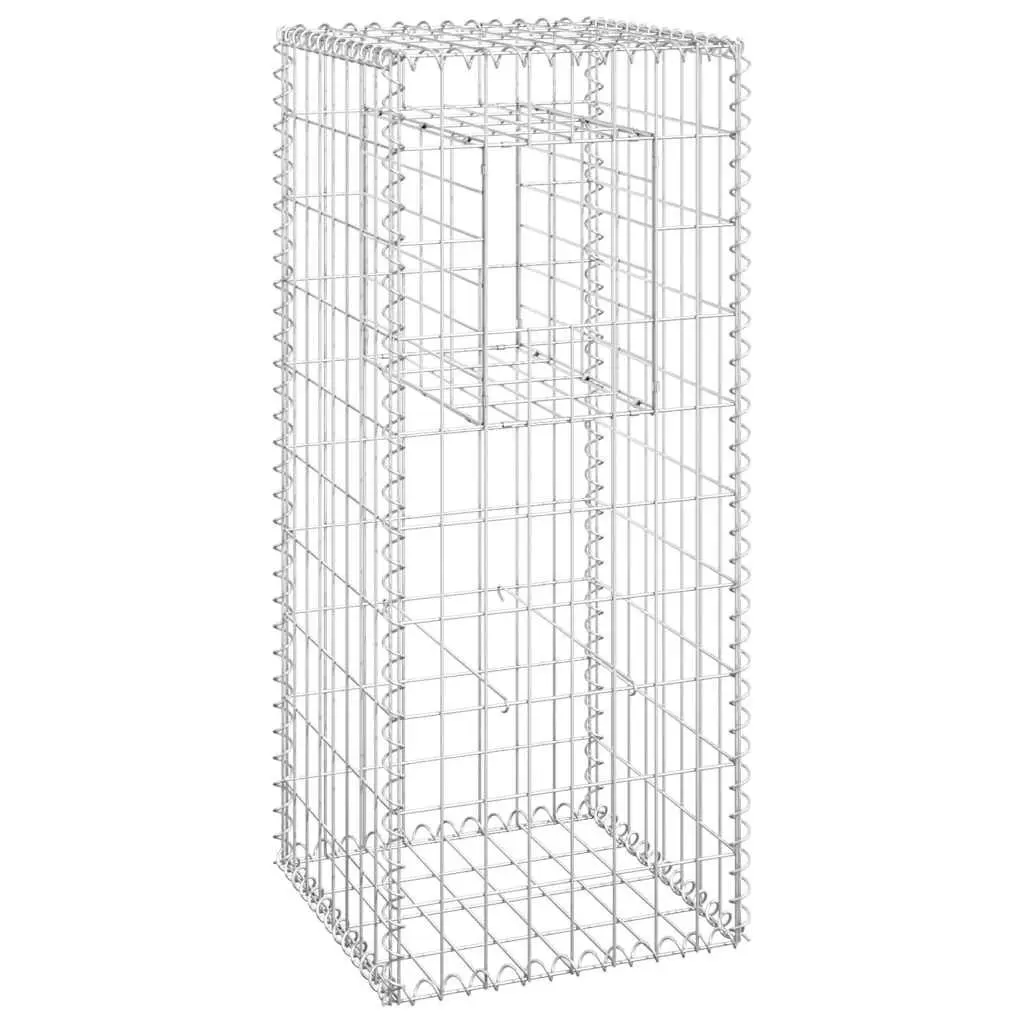 Gabion Basket Posts Iron 40x40x100 cm Silver 2 Piece Garden Fence Barrier Fencing Posts