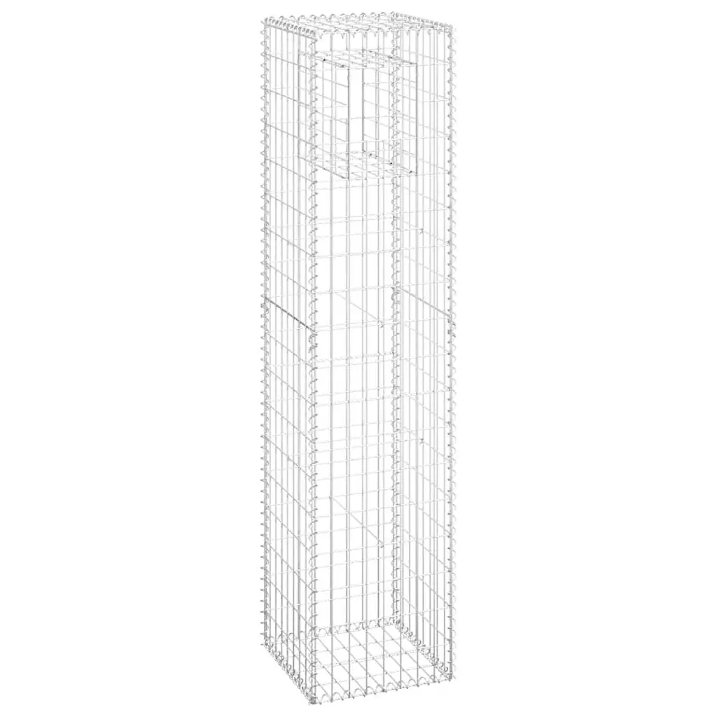 Iron Gabion Post Garden Fence Barrier Silver 40x40x180cm Welded Mesh Construction for Patios and Borders