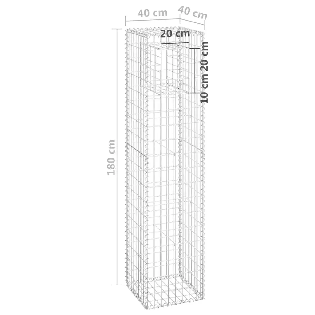 Iron Gabion Post Garden Fence Barrier Silver 40x40x180cm Welded Mesh Construction for Patios and Borders