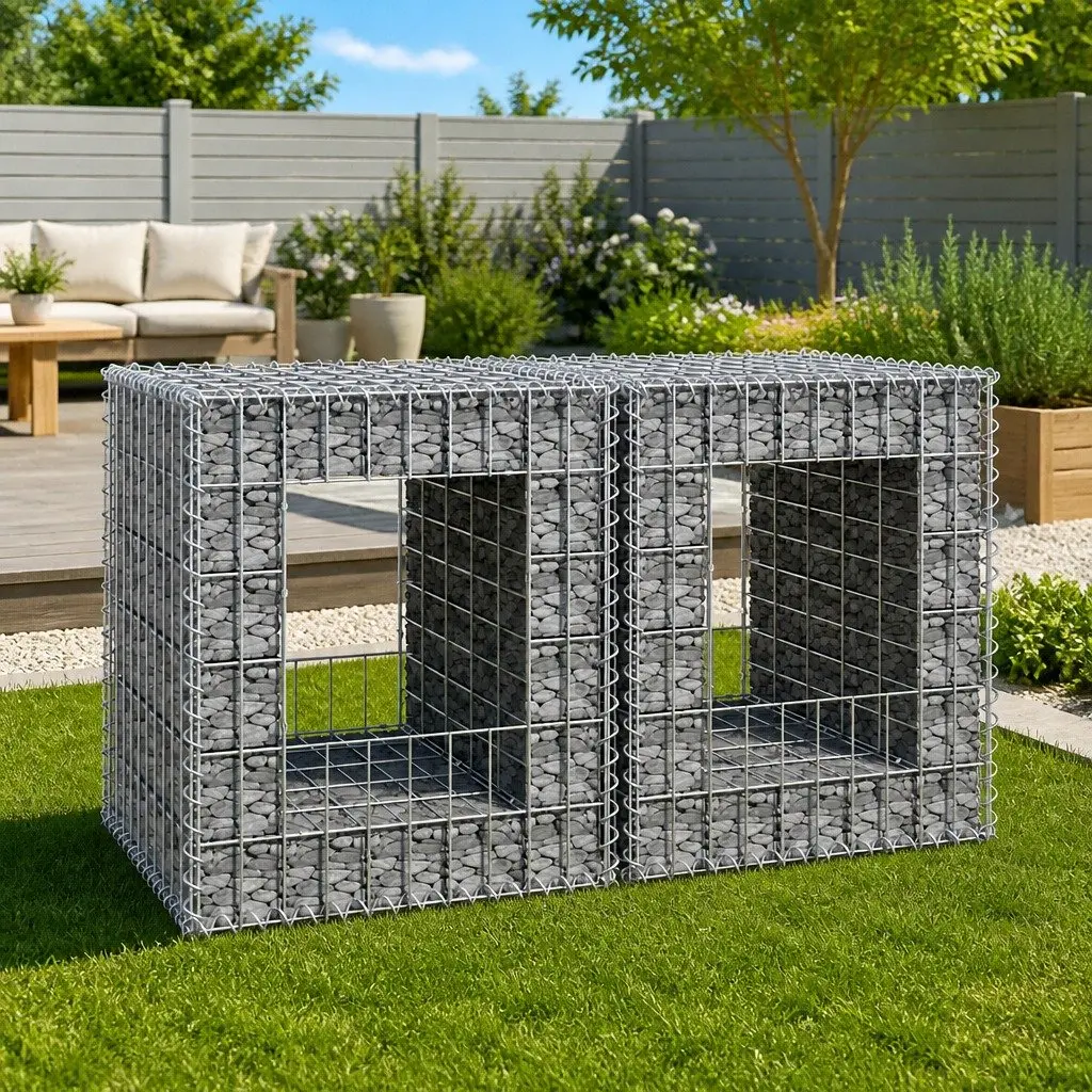 Gabion Basket Posts Iron Wire Mesh 50x50x60 cm Silver 2 Piece Garden Fencing Barrier