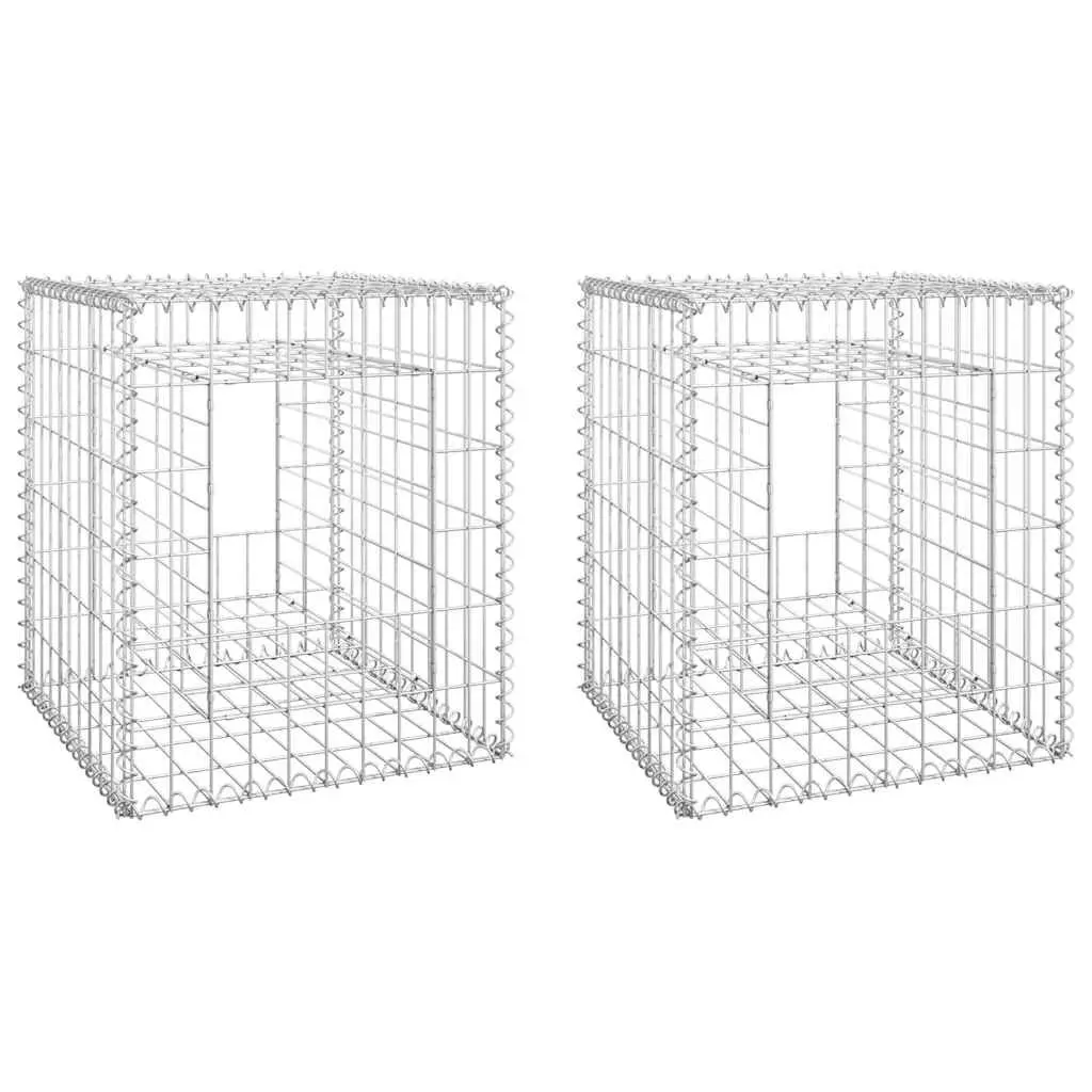 Gabion Basket Posts Iron Wire Mesh 50x50x60 cm Silver 2 Piece Garden Fencing Barrier