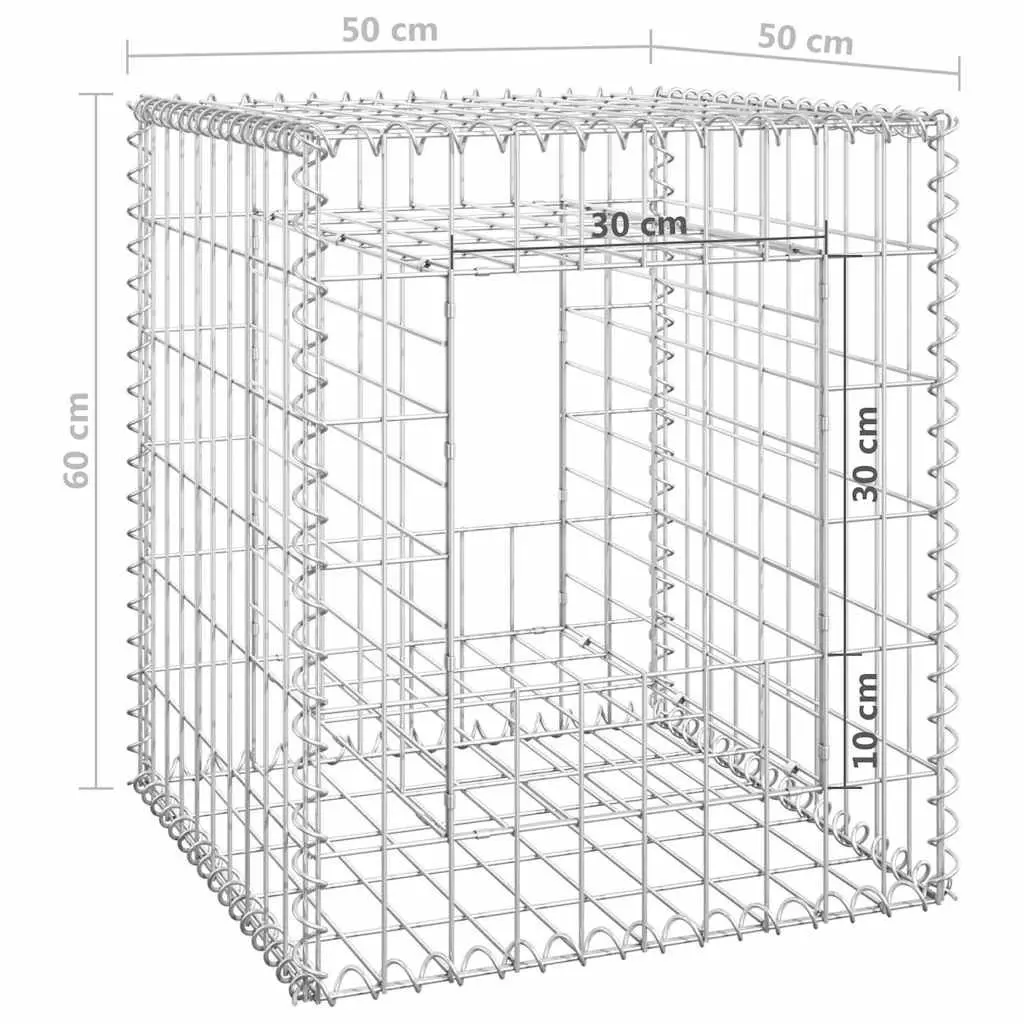 Gabion Basket Posts Iron Wire Mesh 50x50x60 cm Silver 2 Piece Garden Fencing Barrier