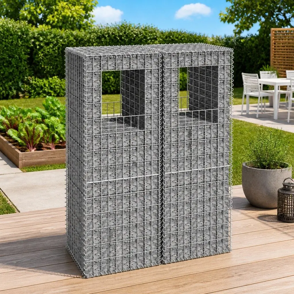 Gabion Iron Posts Weatherproof Rustproof 50x50x140cm Silver Garden Decor Filler 2 Piece