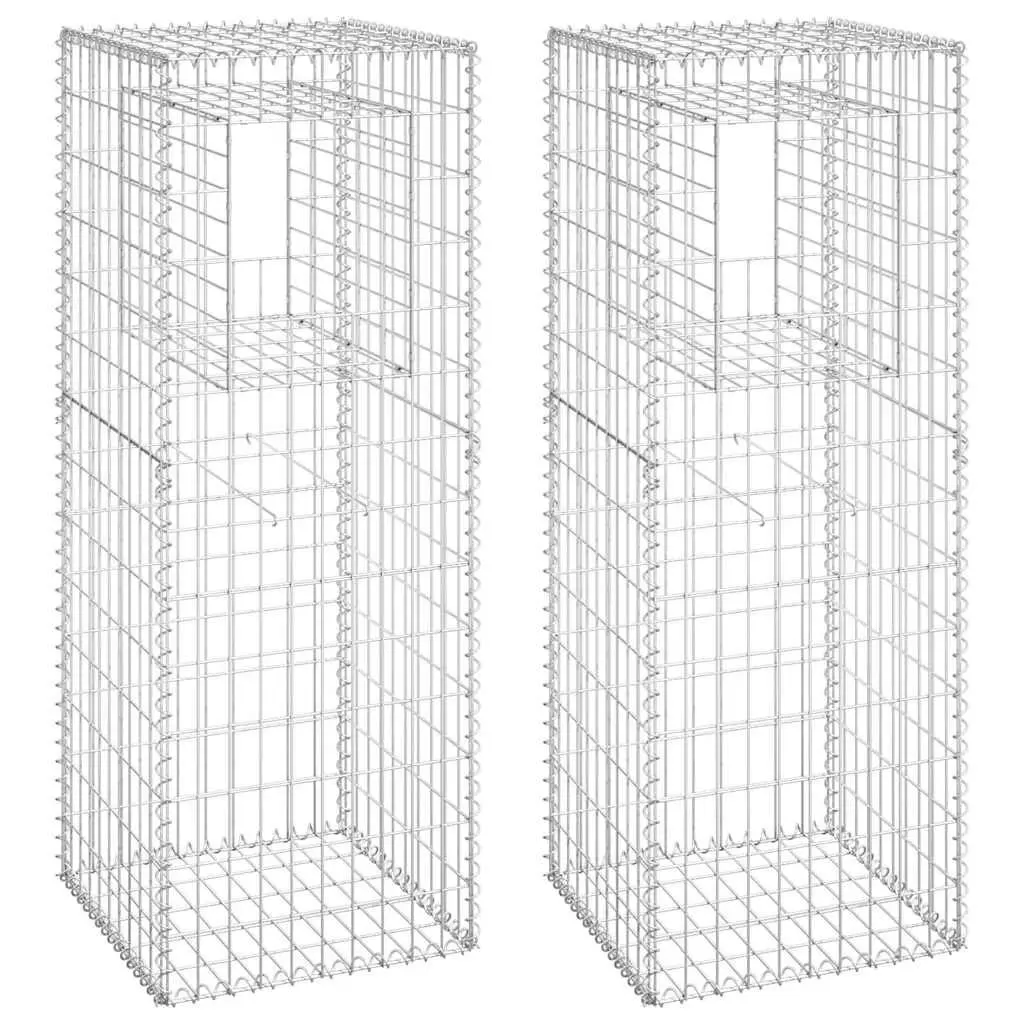 Gabion Iron Posts Weatherproof Rustproof 50x50x140cm Silver Garden Decor Filler 2 Piece