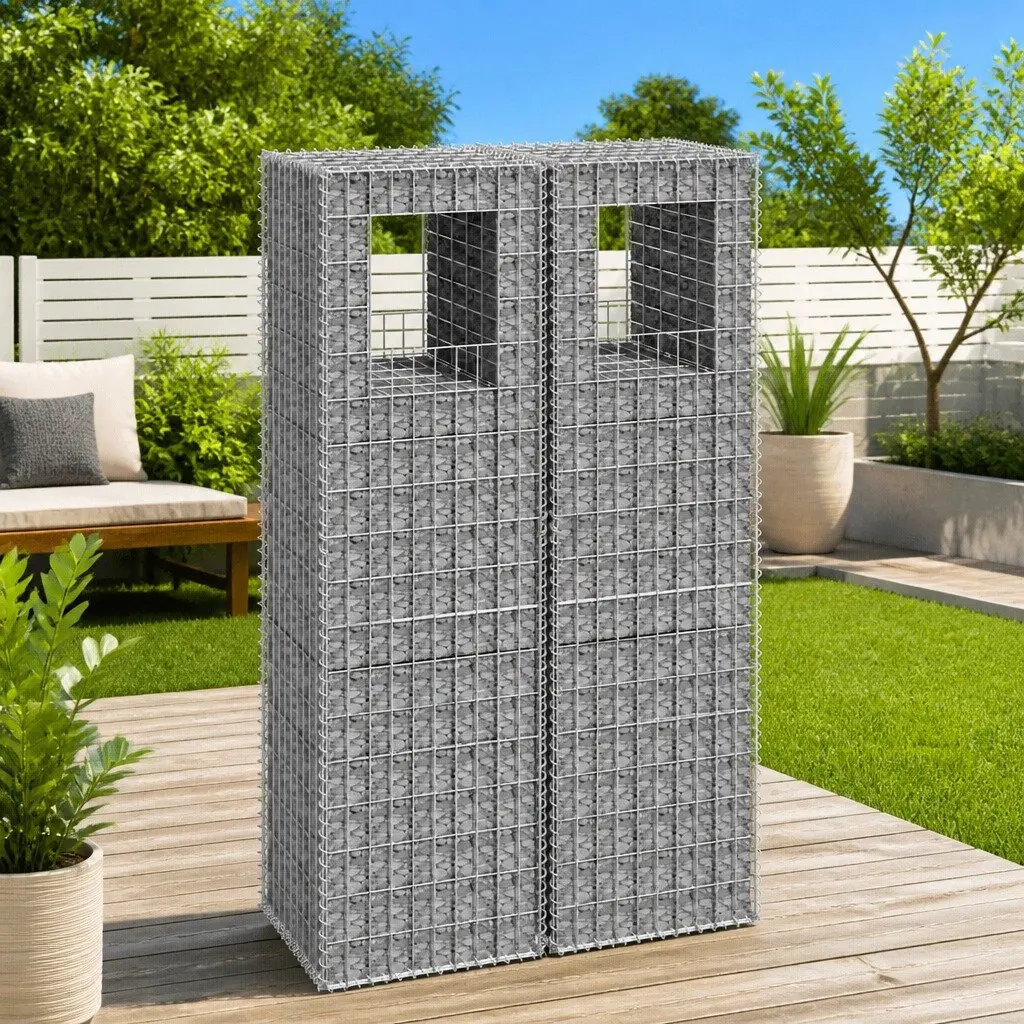 Garden Fencing Posts Iron Weather-Proof Silver 50x50x180cm 2 Piece Gabion Basket Decor