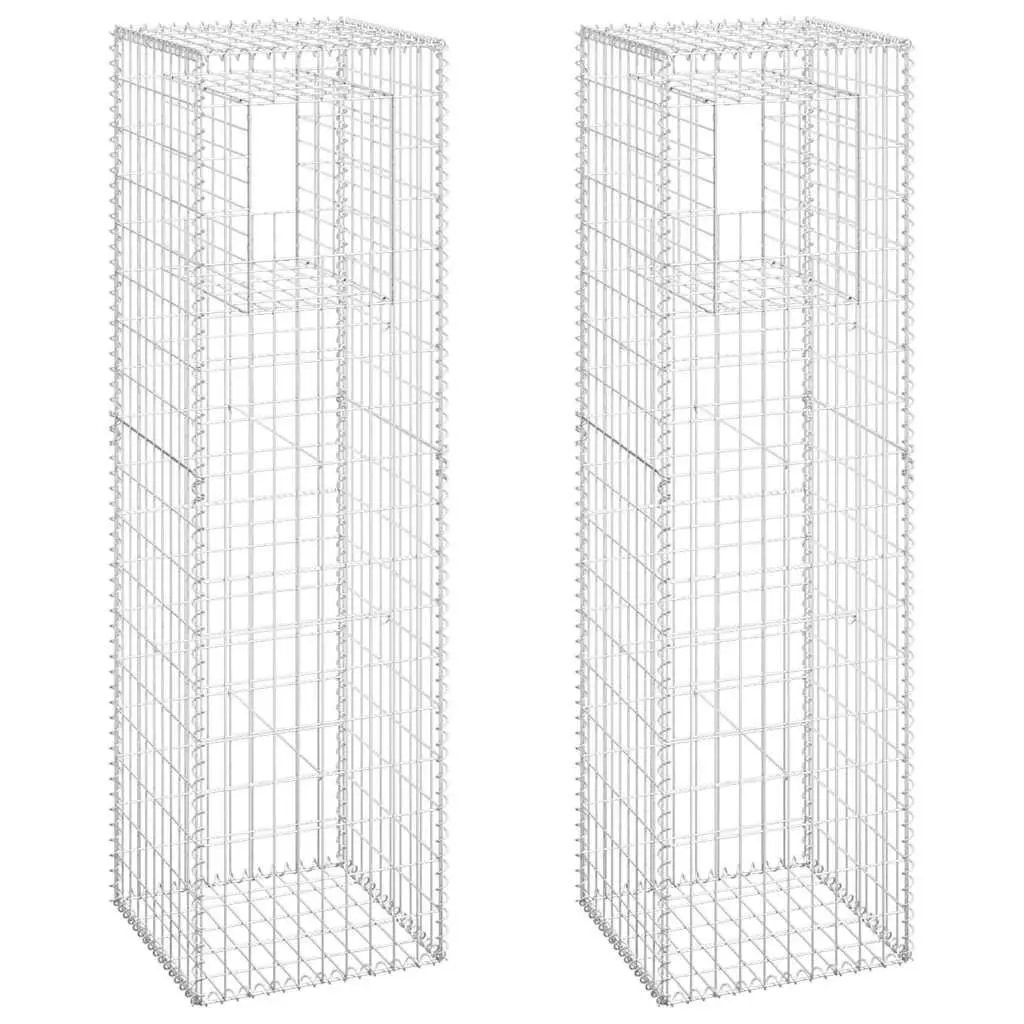 Garden Fencing Posts Iron Weather-Proof Silver 50x50x180cm 2 Piece Gabion Basket Decor