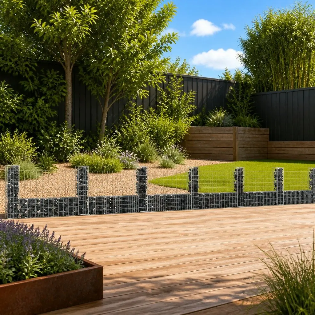 U-Shaped Gabion Basket Iron Mesh with 7 Posts for Retaining Wall Garden Barrier Silver 740 x 20 x 100 cm