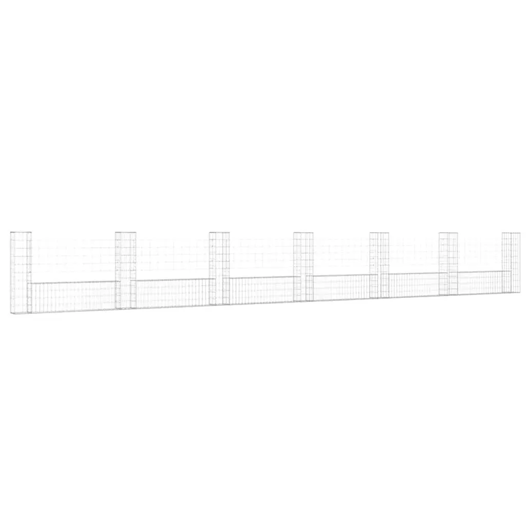 U-Shaped Gabion Basket Iron Mesh with 7 Posts for Retaining Wall Garden Barrier Silver 740 x 20 x 100 cm