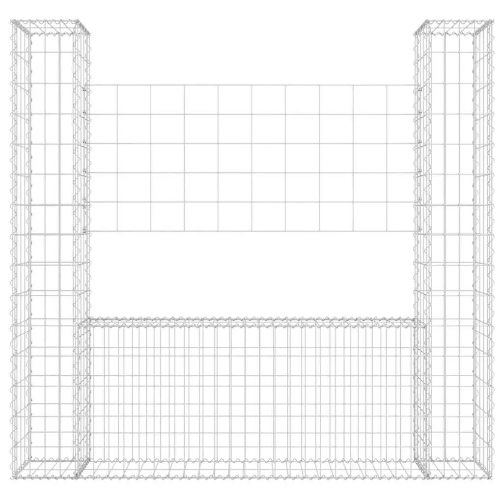 U-Shape Gabion Basket Silver 140x20x150cm with 2 Integrated Posts for Garden Retaining Wall and Outdoor Fencing