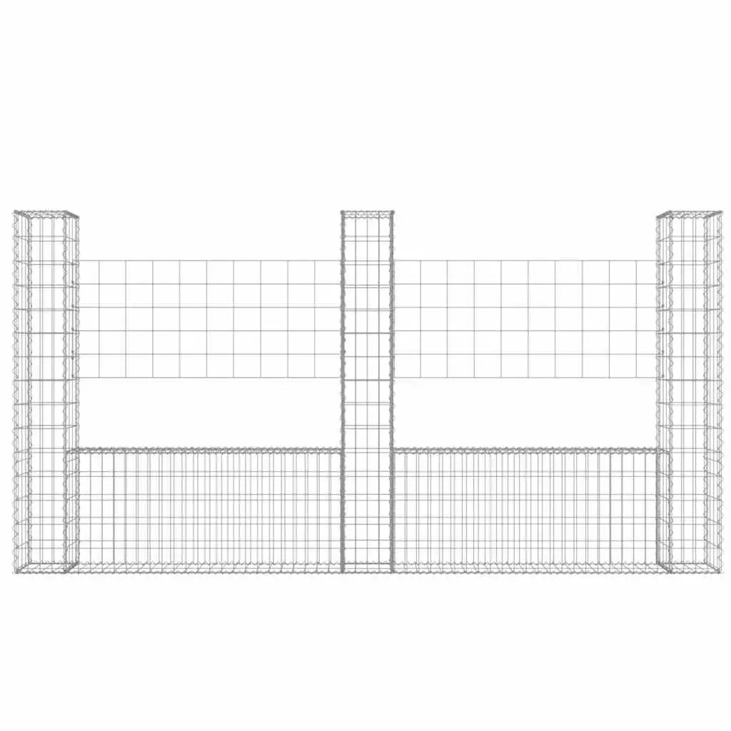 Gabion Basket U-Shape Iron Mesh 260x20x150cm Silver with 3 Posts for Garden Barrier and Retaining Wall Construction