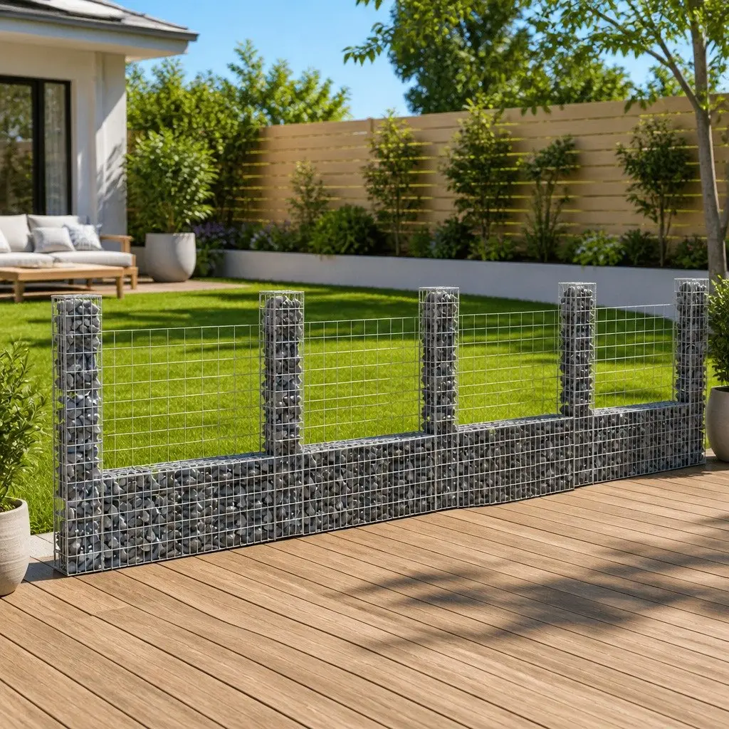 U-Shape Gabion Basket Iron Fence Panel 500 x 20 x 150 cm Silver