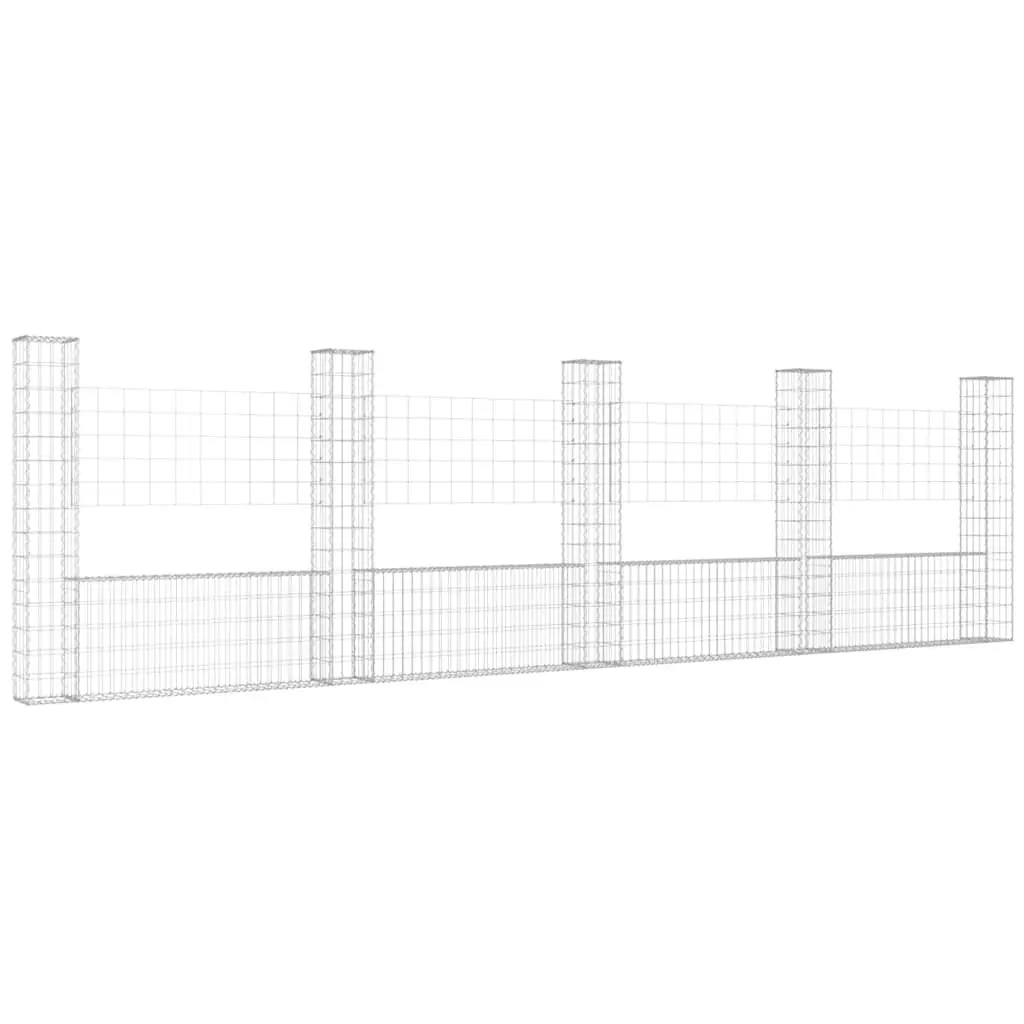 U-Shape Gabion Basket Iron Fence Panel 500 x 20 x 150 cm Silver