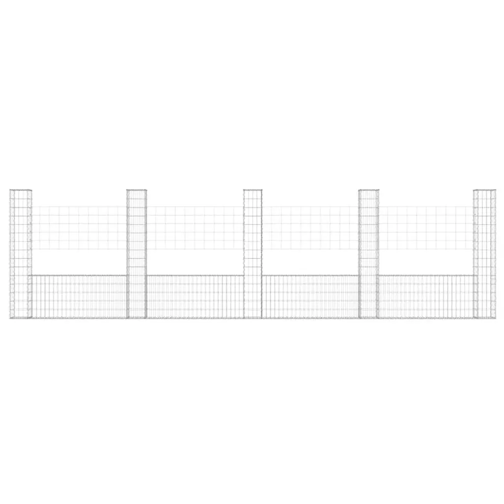 U-Shape Gabion Basket Iron Fence Panel 500 x 20 x 150 cm Silver