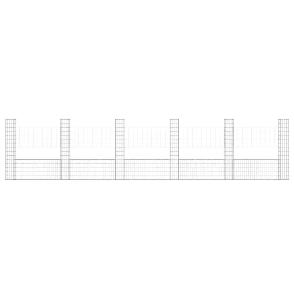 U-Shape Gabion Basket Iron 620 x 20 x 150 cm Silver with 6 Posts for Garden Barrier Retaining Wall