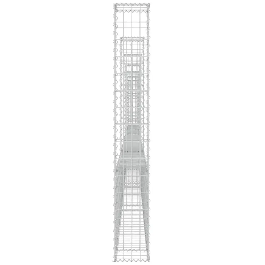U-Shape Gabion Basket Fence Panel Iron 740 x 20 x 150 cm Silver with 7 Posts