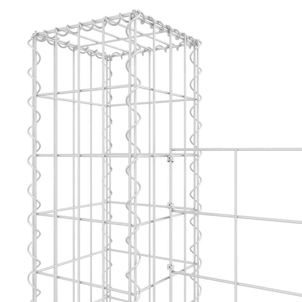 U-Shape Gabion Basket Fence Panel Iron 740 x 20 x 150 cm Silver with 7 Posts