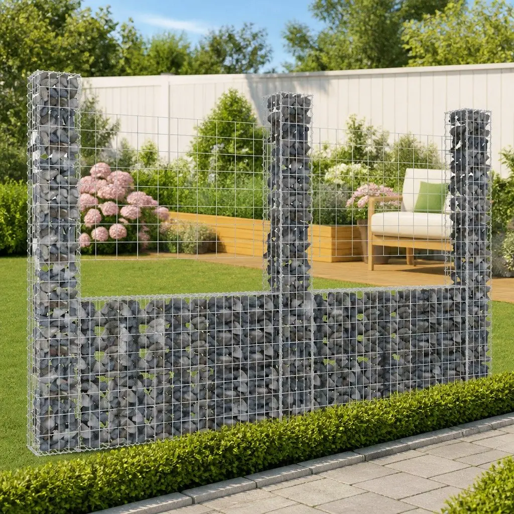 U-Shape Gabion Basket Fence Panel Iron Welded Wire Mesh 260x20x200cm Silver