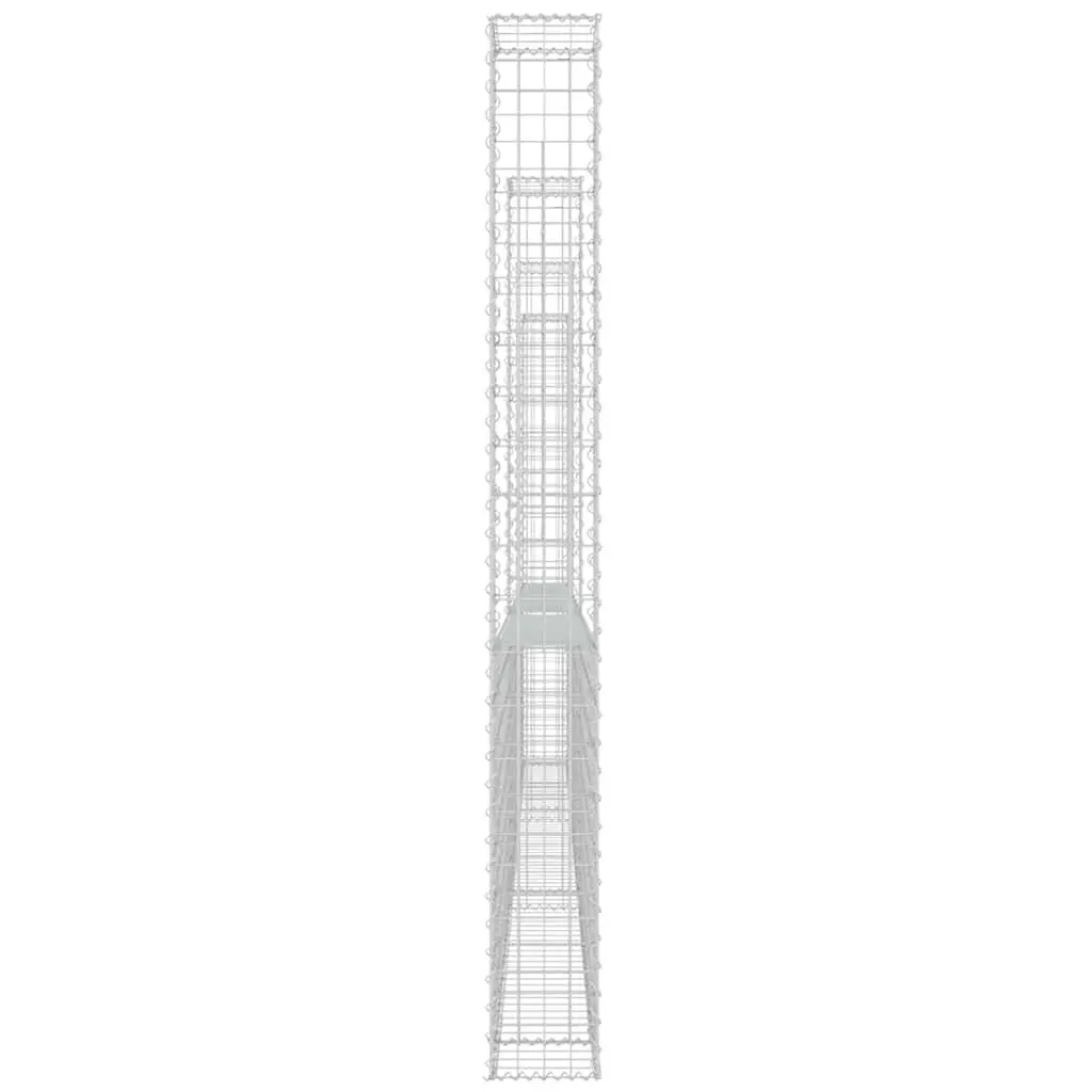 U-Shaped Gabion Basket Panel Iron Silver Garden Retaining Wall with 4 Posts 380x20x200cm