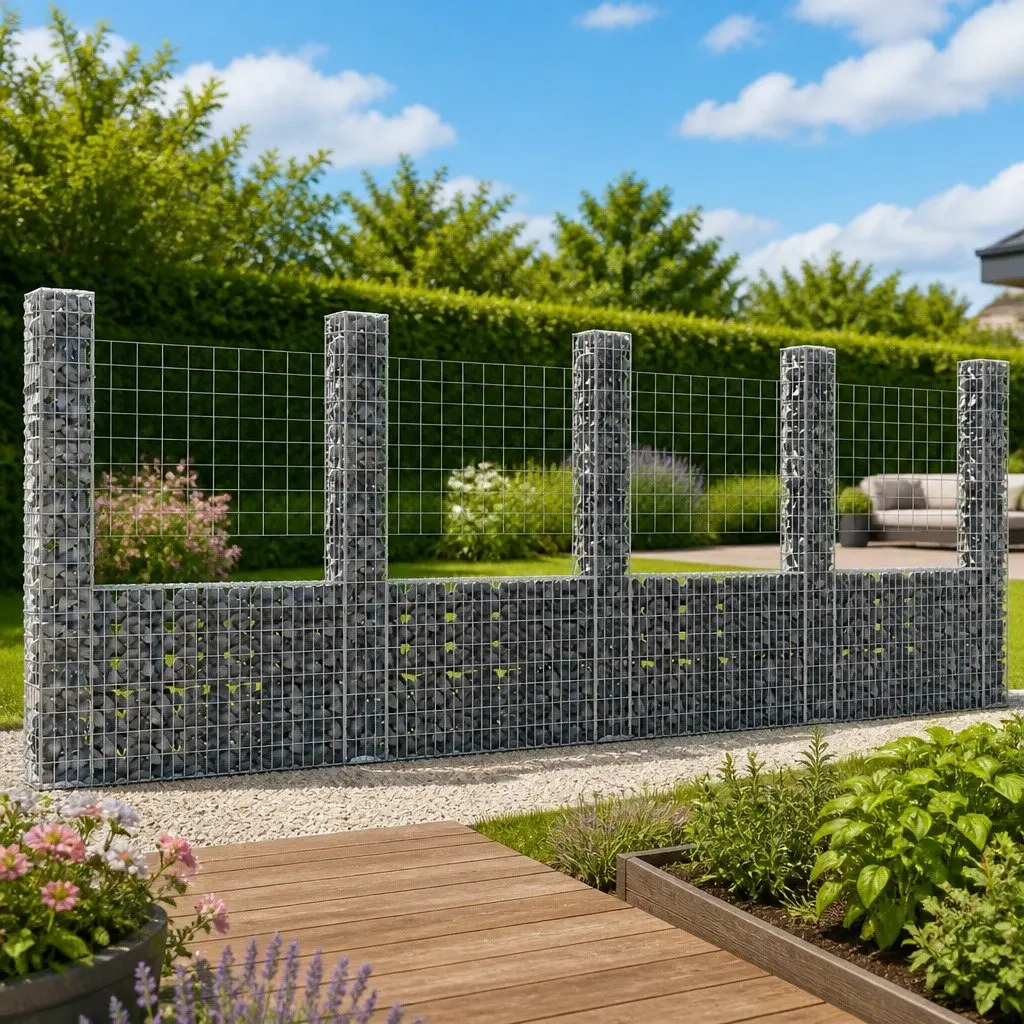 Gabion Basket Iron Silver 500x20x200cm U-Shape with 5 Posts for Retaining Wall Garden Landscaping