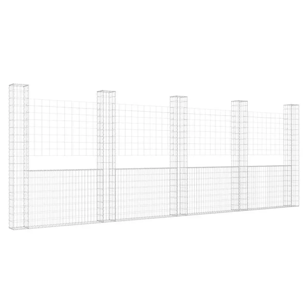 Gabion Basket Iron Silver 500x20x200cm U-Shape with 5 Posts for Retaining Wall Garden Landscaping