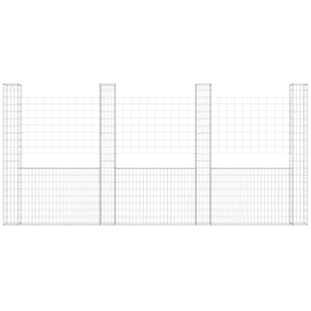 Gabion Basket Iron Silver 500x20x200cm U-Shape with 5 Posts for Retaining Wall Garden Landscaping