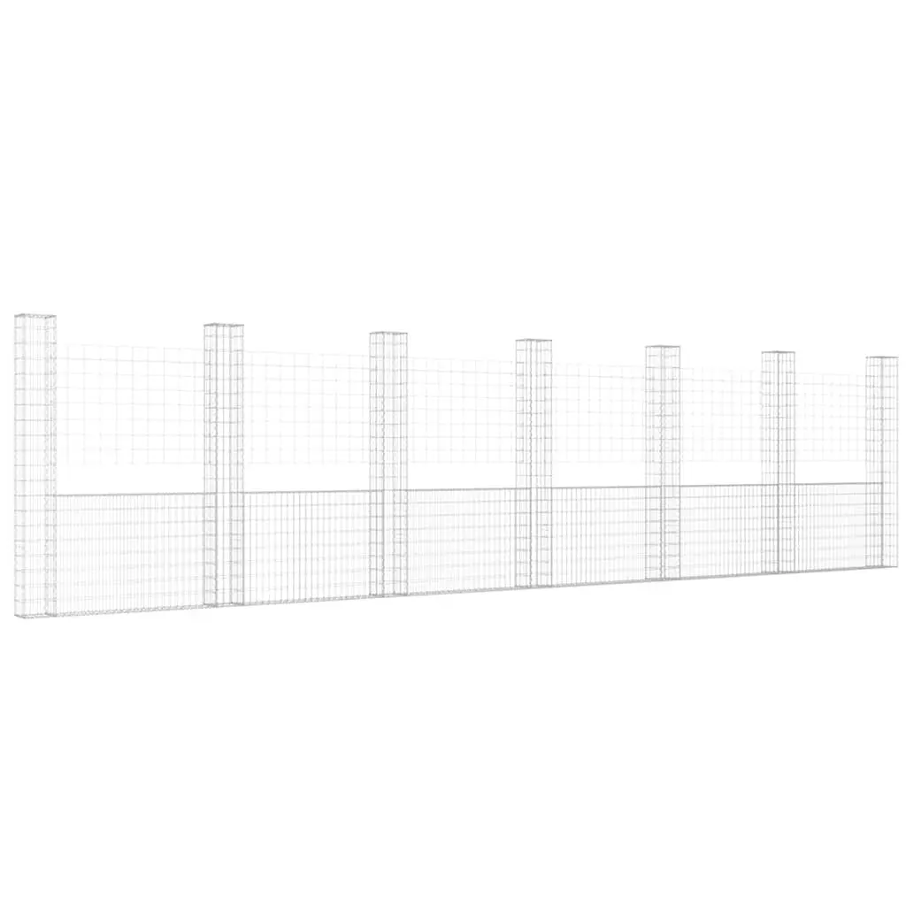 U-Shape Gabion Basket with 7 Posts Retaining Wall Silver 740 x 20 x 200 cm