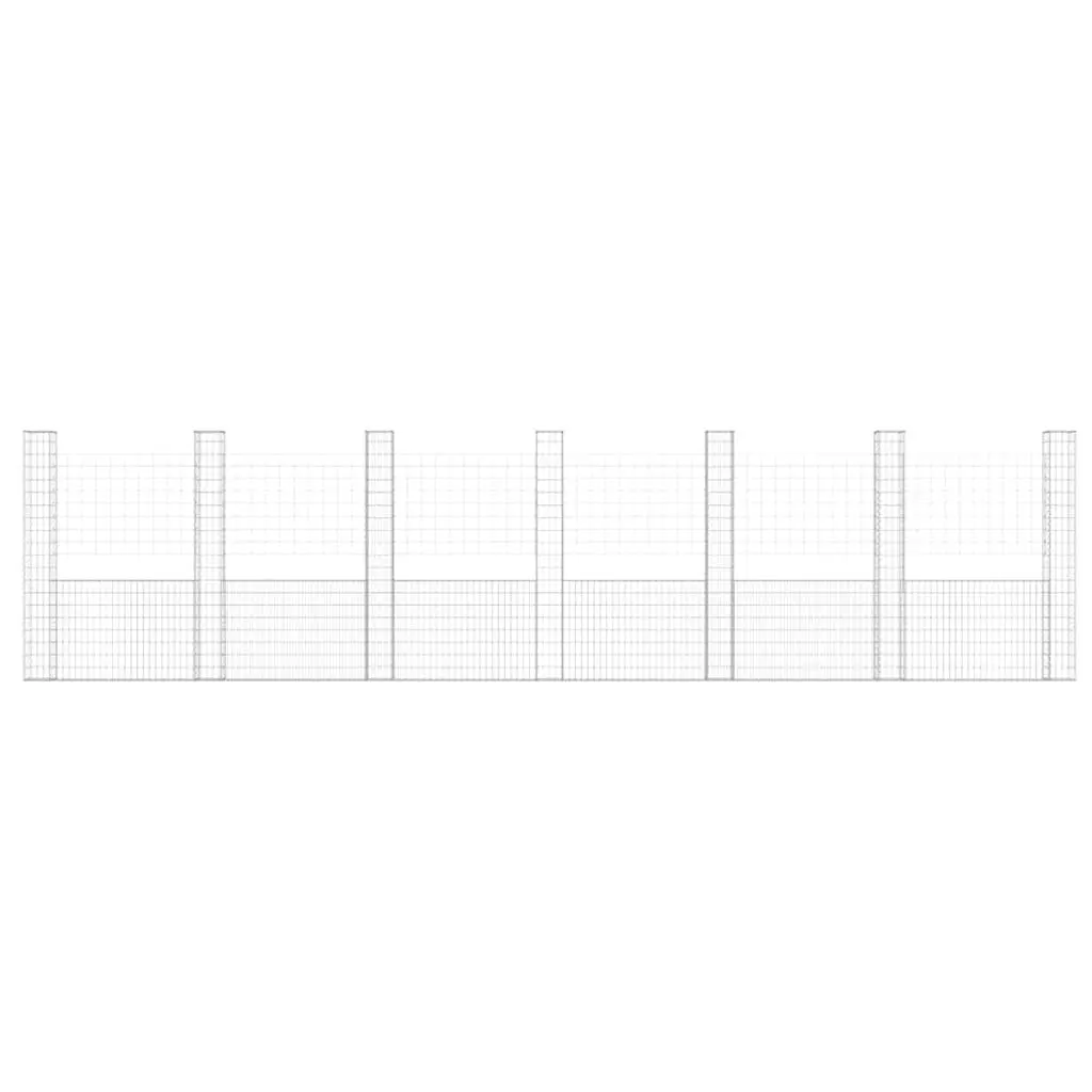 U-Shape Gabion Basket with 7 Posts Retaining Wall Silver 740 x 20 x 200 cm