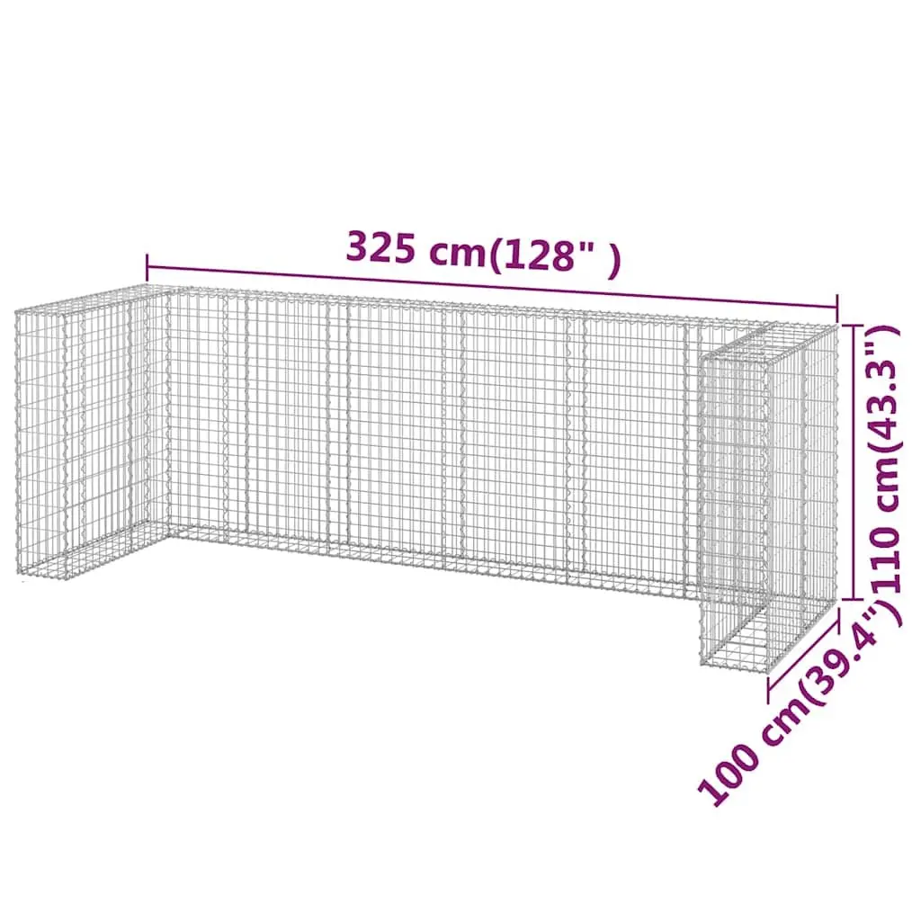 Gabion Wall Waste Container Enclosure Galvanised Steel Mesh 325 x 100 x 110 cm Silver