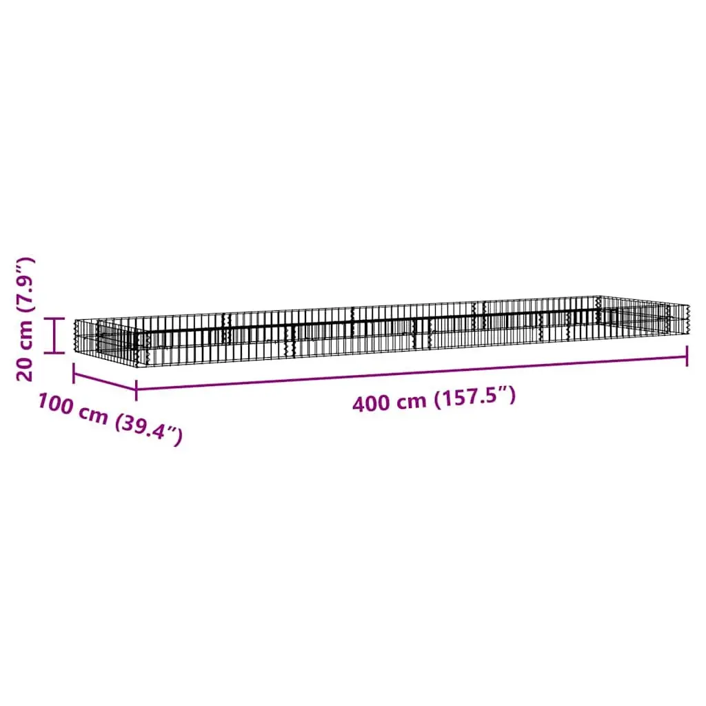 Raised Bed Galvanised Steel Garden Planter 400cm x 100cm x 20cm Silver Weather Resistant