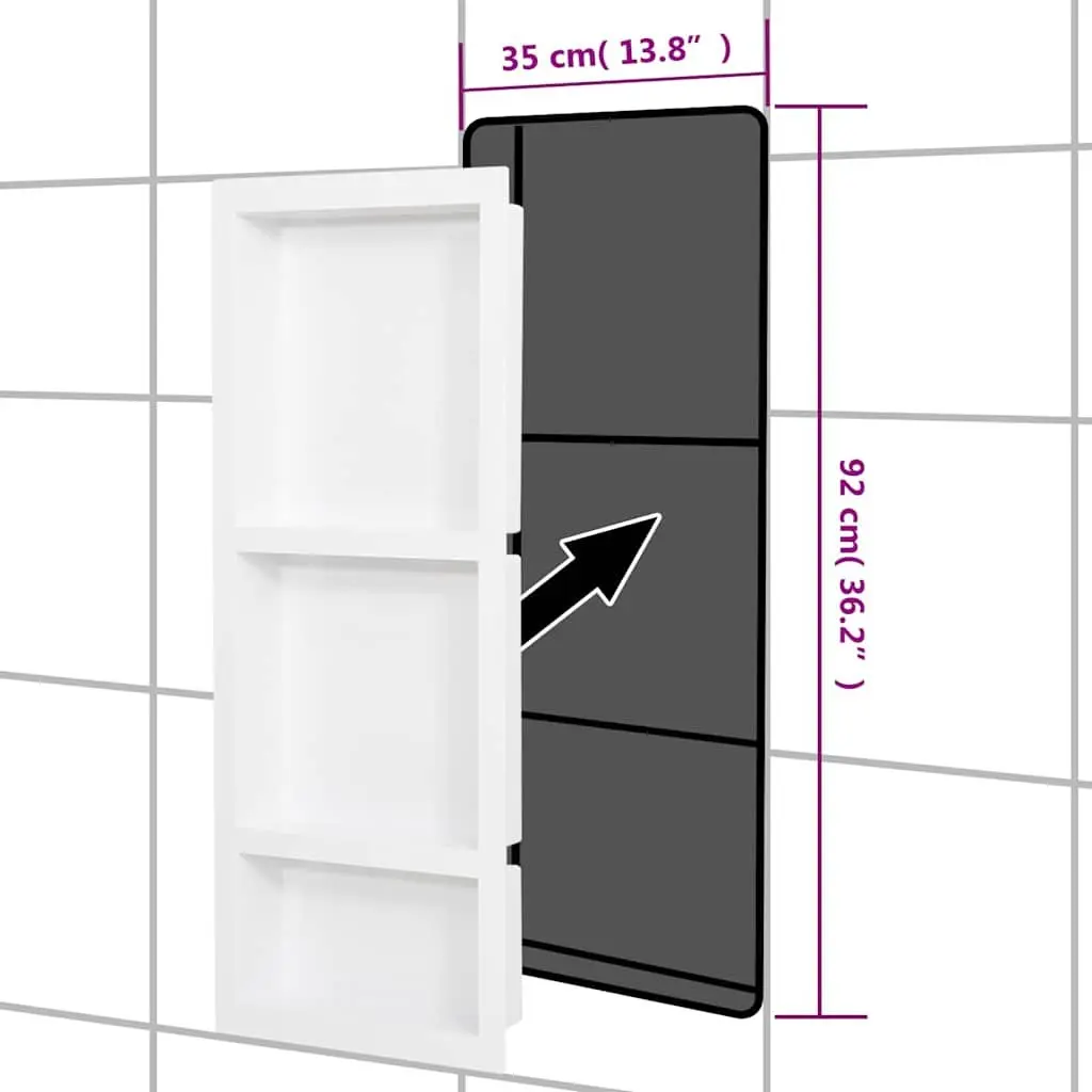 Shower Niche SMC 41 x 99 x 9 cm High Gloss White 3 Compartments Wall Mount Bathroom Storage Shelf