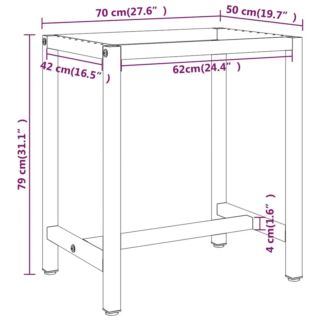 Heavy Duty Metal Workbench Frame Matte Black Red 70x50x79cm