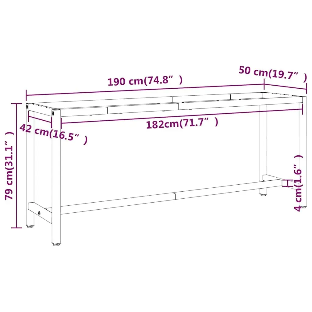 Work Bench Frame Metal Heavy Duty Powder Coated Black 190 x 50 x 79 cm