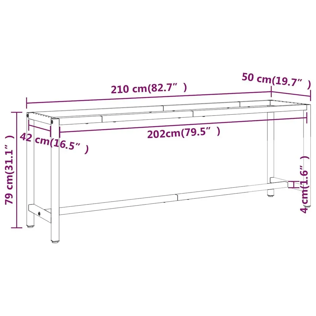 Metal Work Bench Frame Heavy Duty Matte Black and Matte Red 210 x 50 x 79 cm