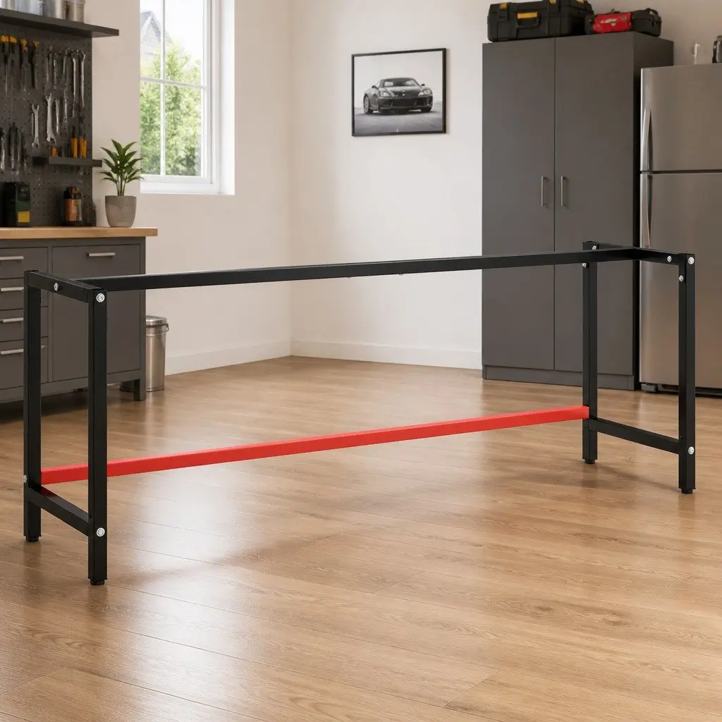 Work Bench Frame Heavy Duty Metal Table Legs Matte Black Reinforced Bar Support