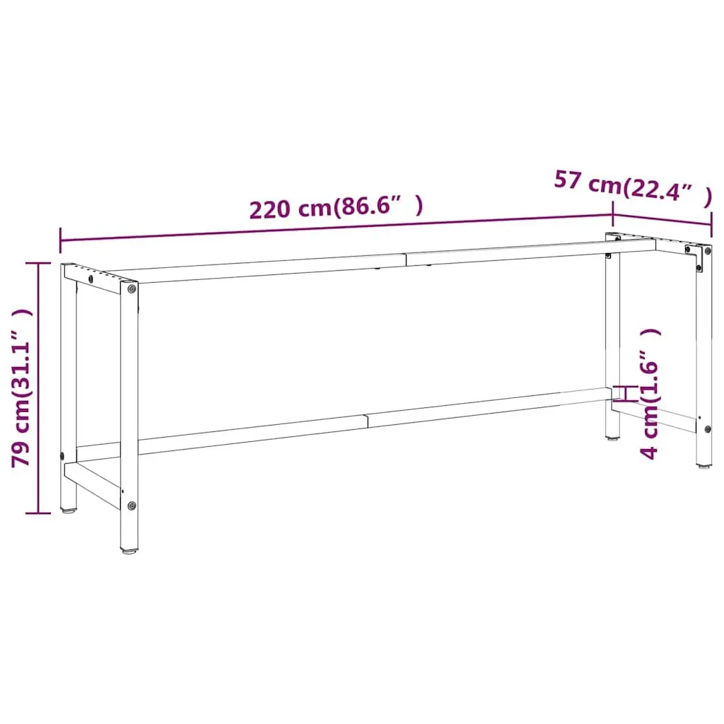 Work Bench Frame Heavy Duty Metal 220 x 57 x 79 cm Matte Black