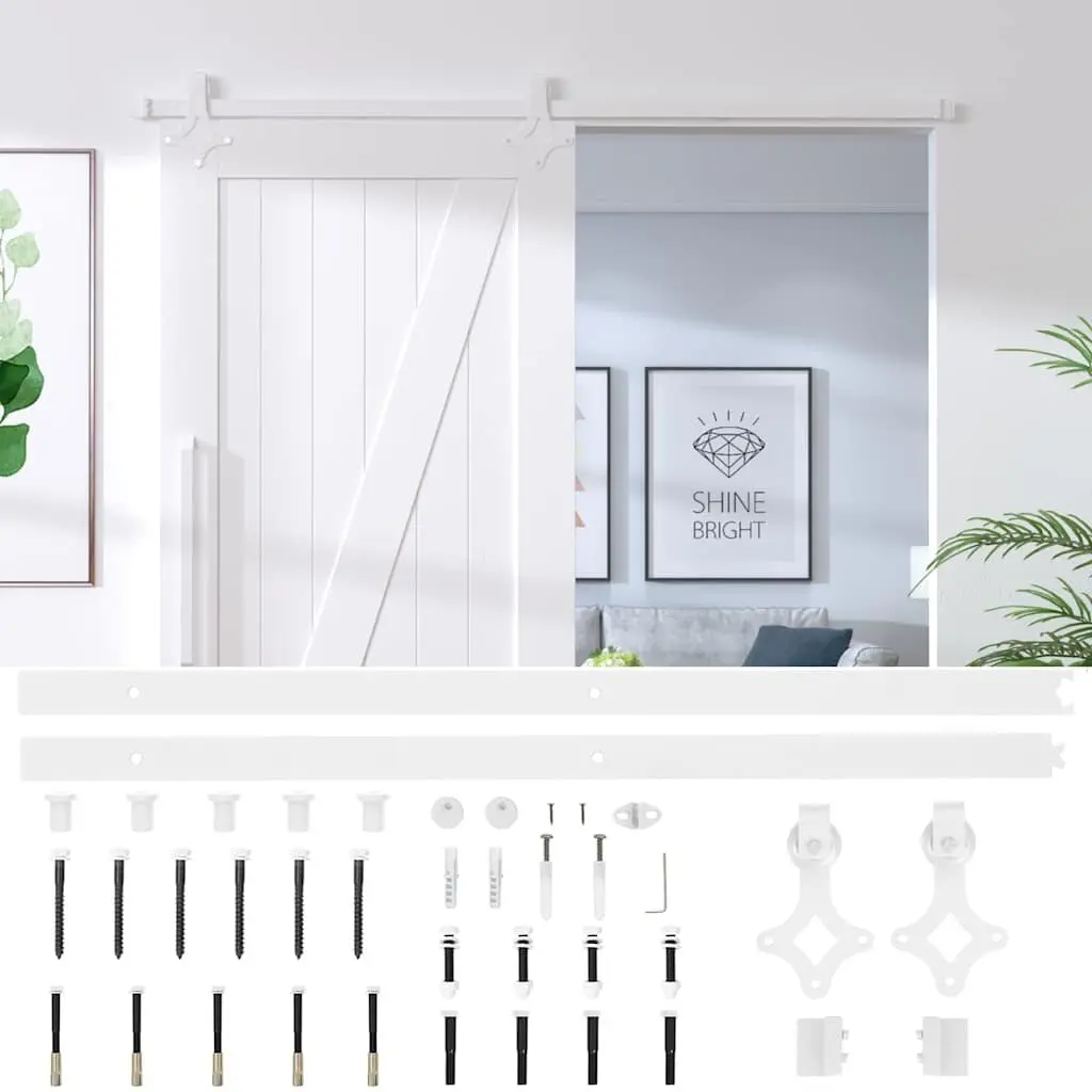 Sliding Door Hardware Kit 200cm White Powder-Coated Steel Track Rail System
