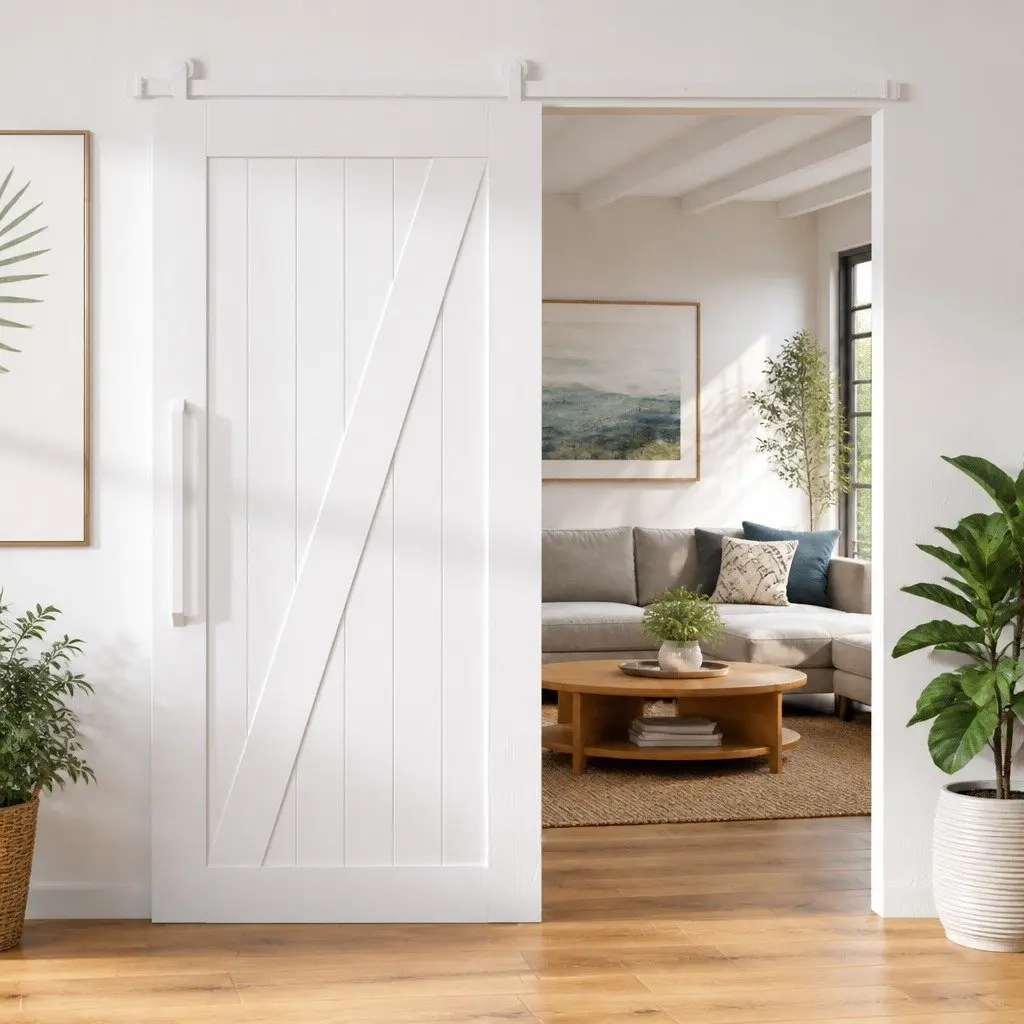 Sliding Door Hardware Kit White 200cm Powder Coated Steel Track Rail for Kitchen Barn Study