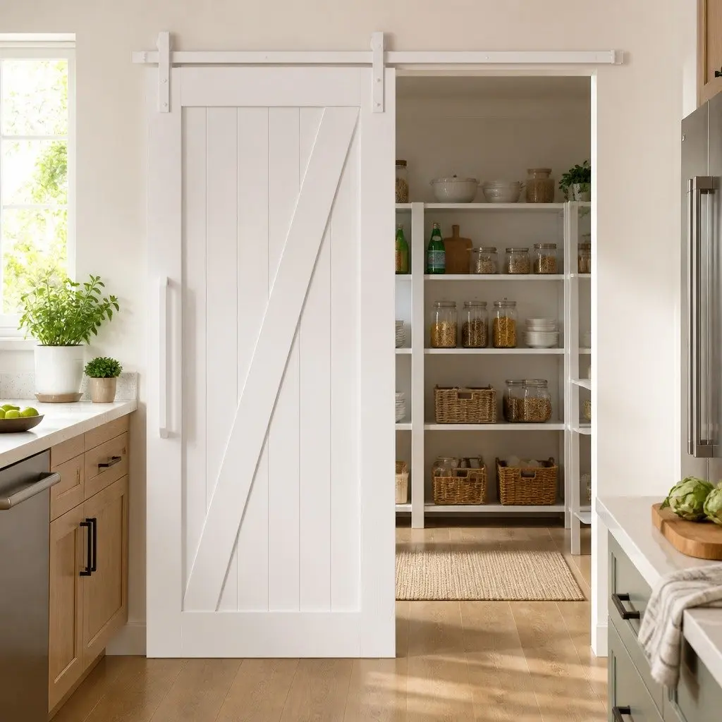 Sliding Door Kit White 183cm Steel Track Barn Door Hardware Internal Bearings Floor Guide