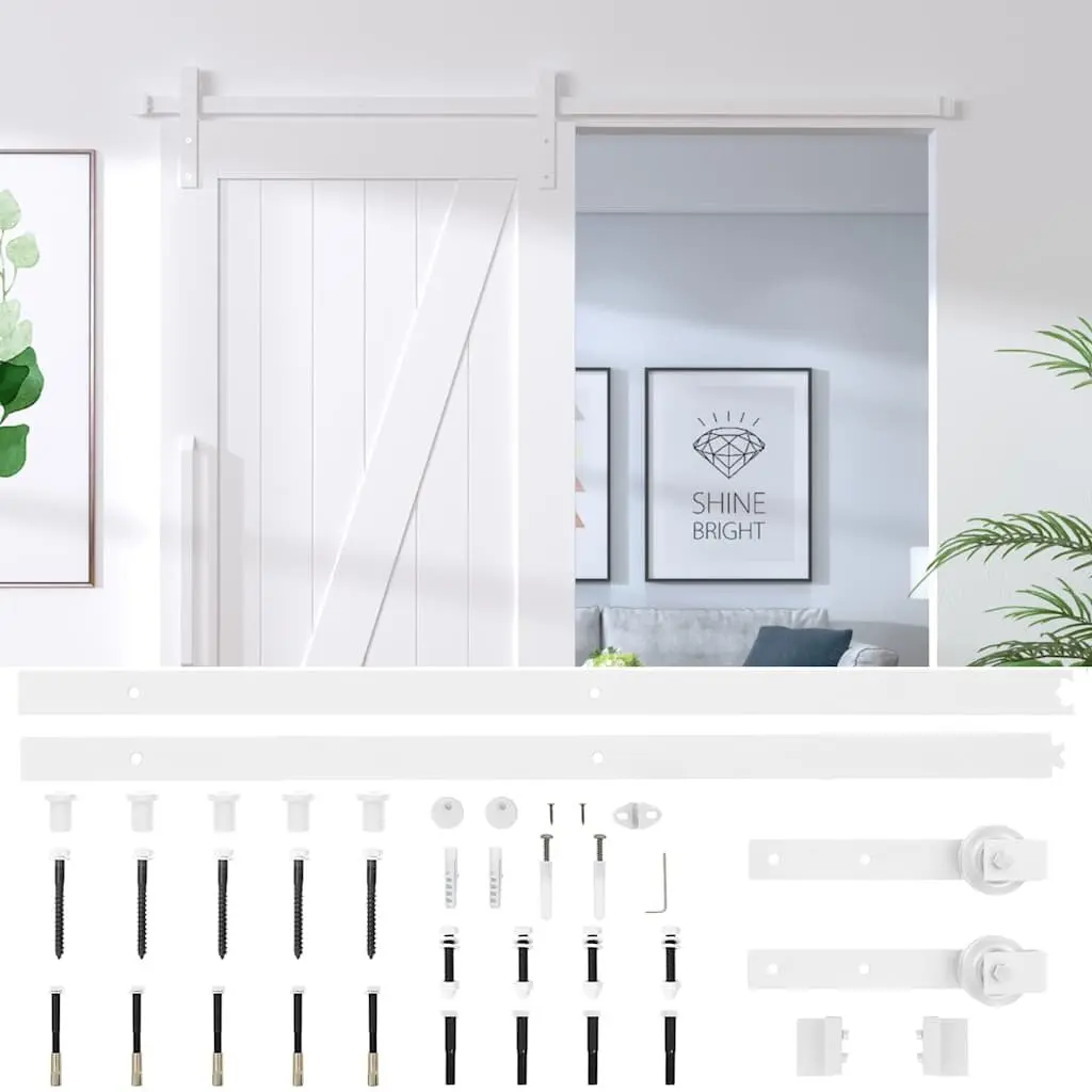 Sliding Door Kit White 183cm Steel Track Barn Door Hardware Internal Bearings Floor Guide