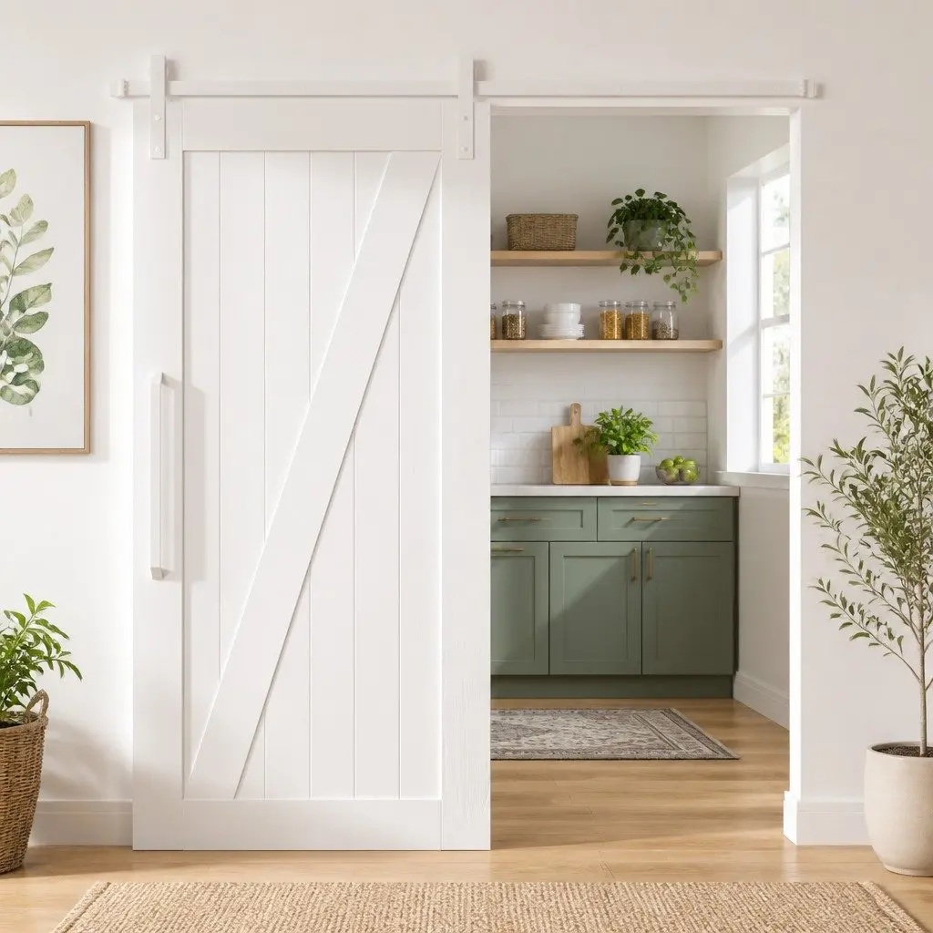 Barn Door Hardware Kit 200cm Steel White Powder-Coated Sliding Rail System