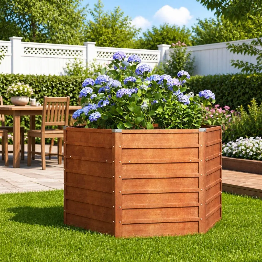 Hexagon Garden Raised Bed Planter Box Outdoor Vegetable Flower Herb Corten Steel