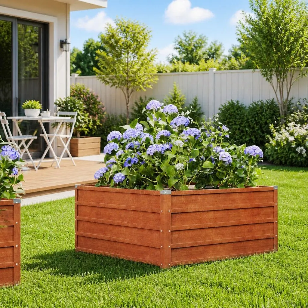Corten Steel Garden Planter Raised Bed Open Bottom Brown 100cm x 100cm x 45cm